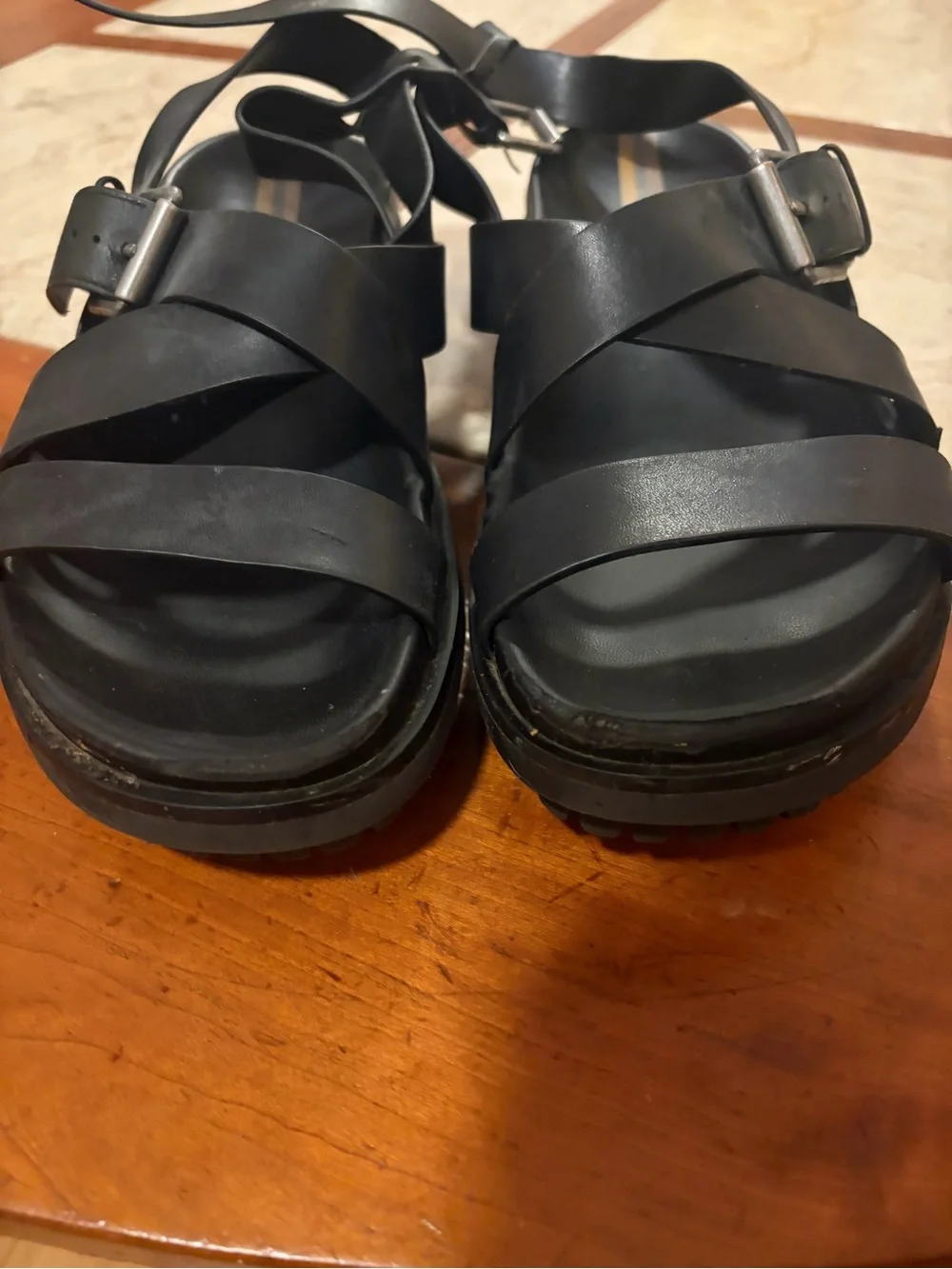 Sam Edelman Black Leather Multi-Strap Buckle Sandals